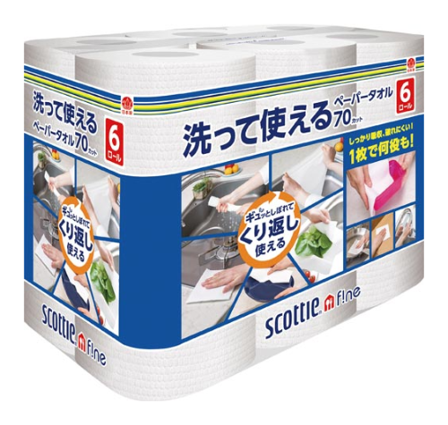 日本製紙クレシア 洗って使えるペーパータオル　７０カット　６ロール